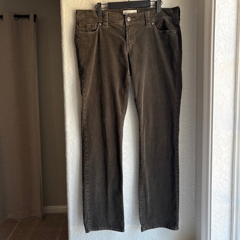 Vintage Y2K Old Navy Womens 12 Corduroy Pants Olive Low Rise Skinny Pocket